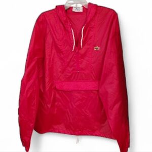Vintage Izod Lacoste Red Nylon Windbreaker Pullover Hooded Anorak Size Large